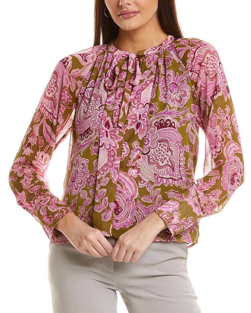 Cece Pleated Tie Neck Blouse In Multi