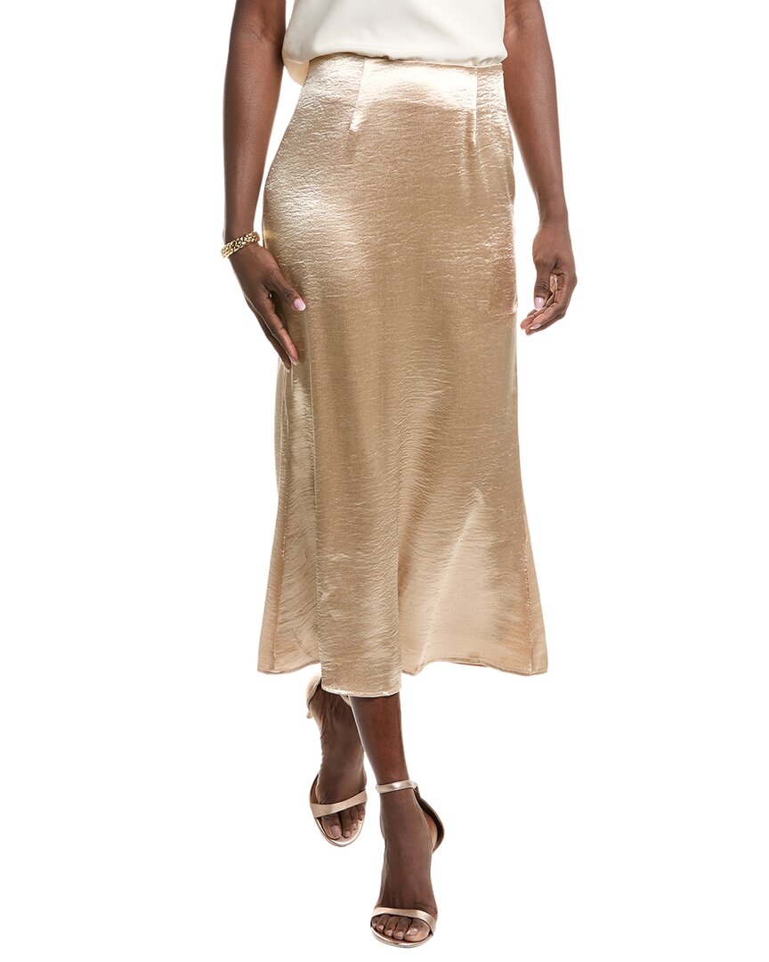 Gracia Textured Satin Fishtail Midi Skirt In Gold