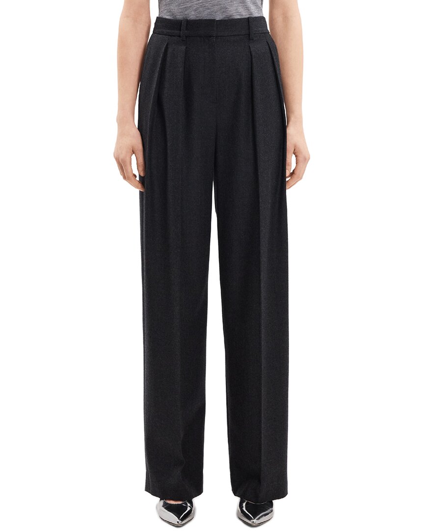 Shop Theory Double Pleat Wool Pant In Grey