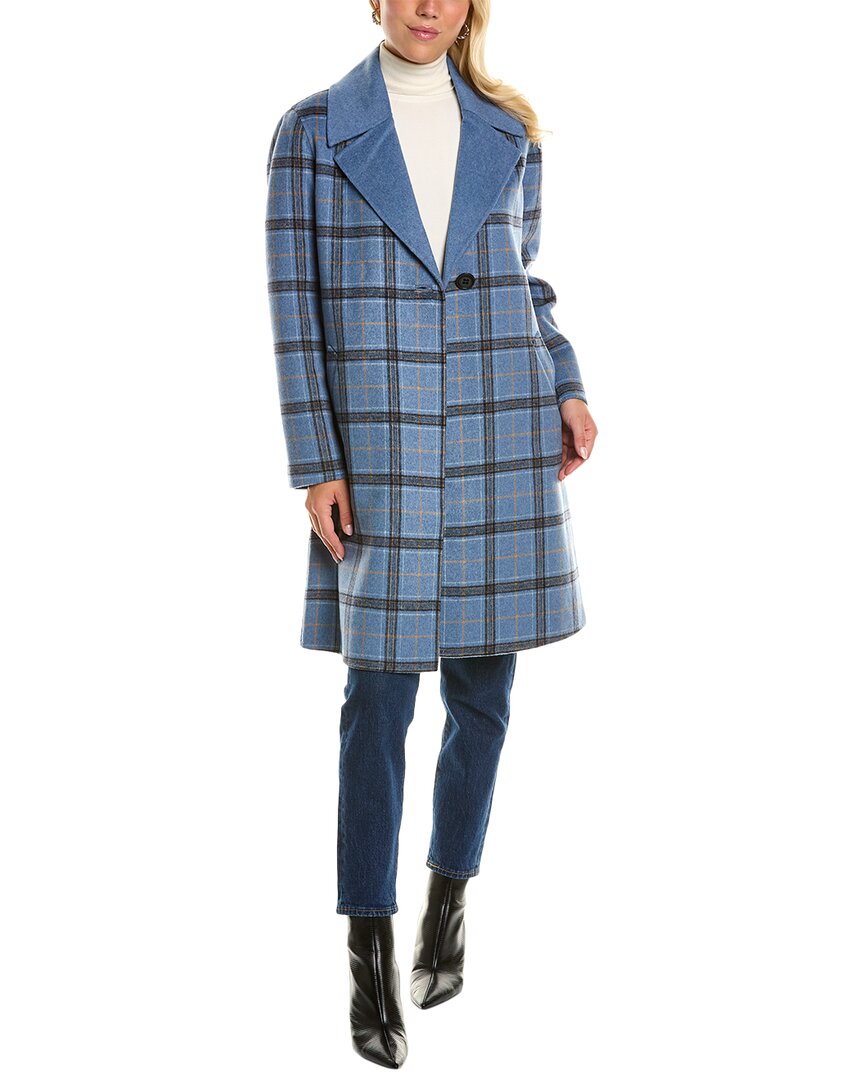 Shop Forte Cashmere Windowpane Wool-blend Coat In Blue