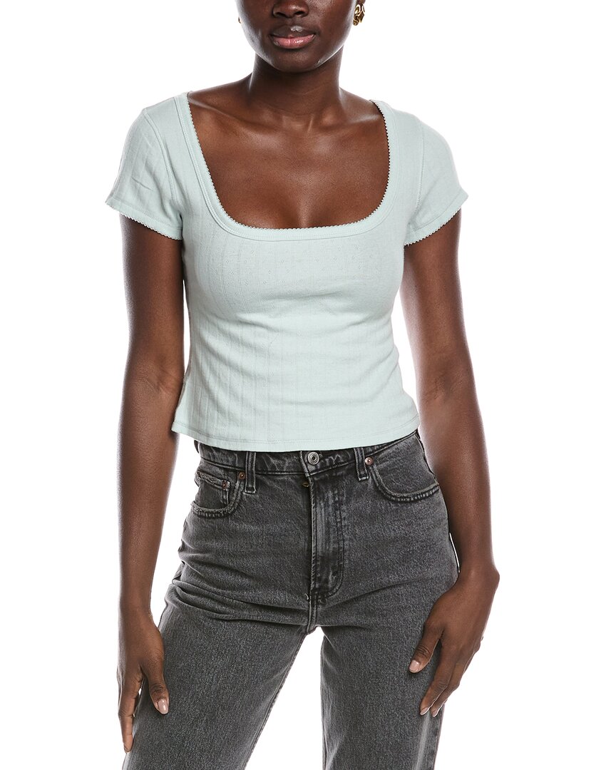 Free People End Game Pointelle Baby Tee In Pale Aqua In Green