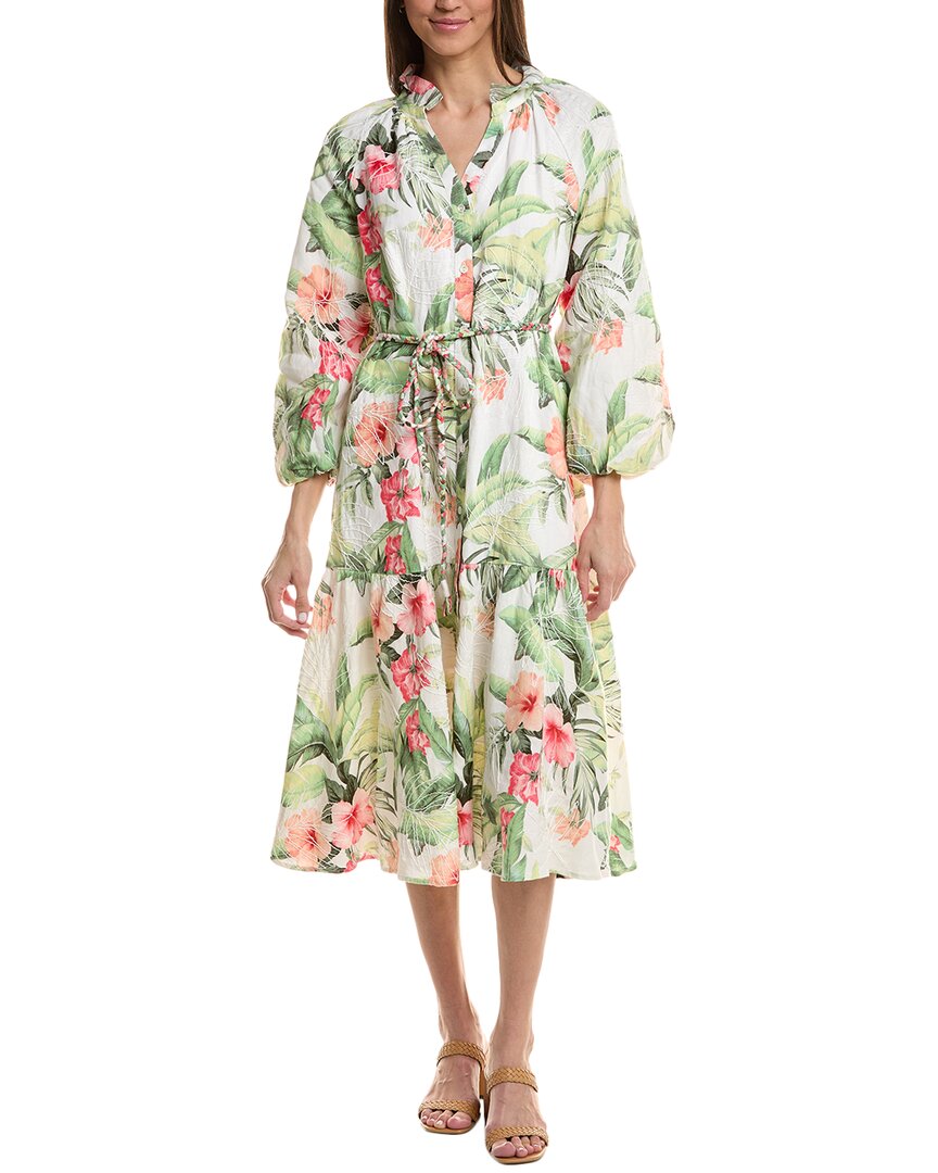 Tommy Bahama Daybreak Hibiscus Linen Midi Dress In White