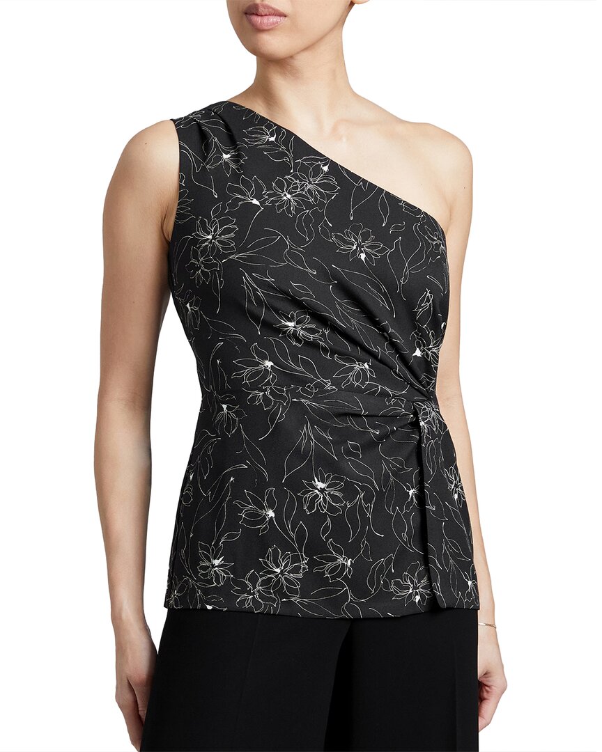 Santorelli Neda Draped One-shoulder Floral-print Blouse