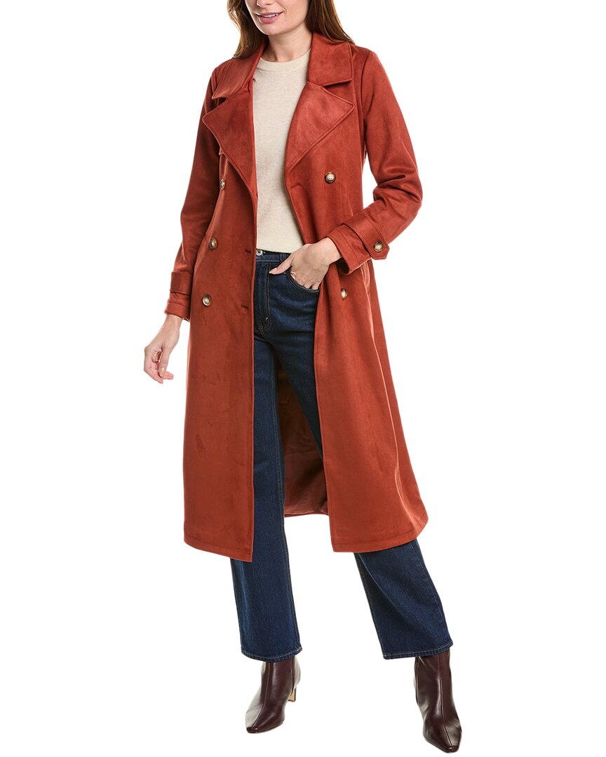 Ellen Tracy Double-breasted Trench Coat In Brown