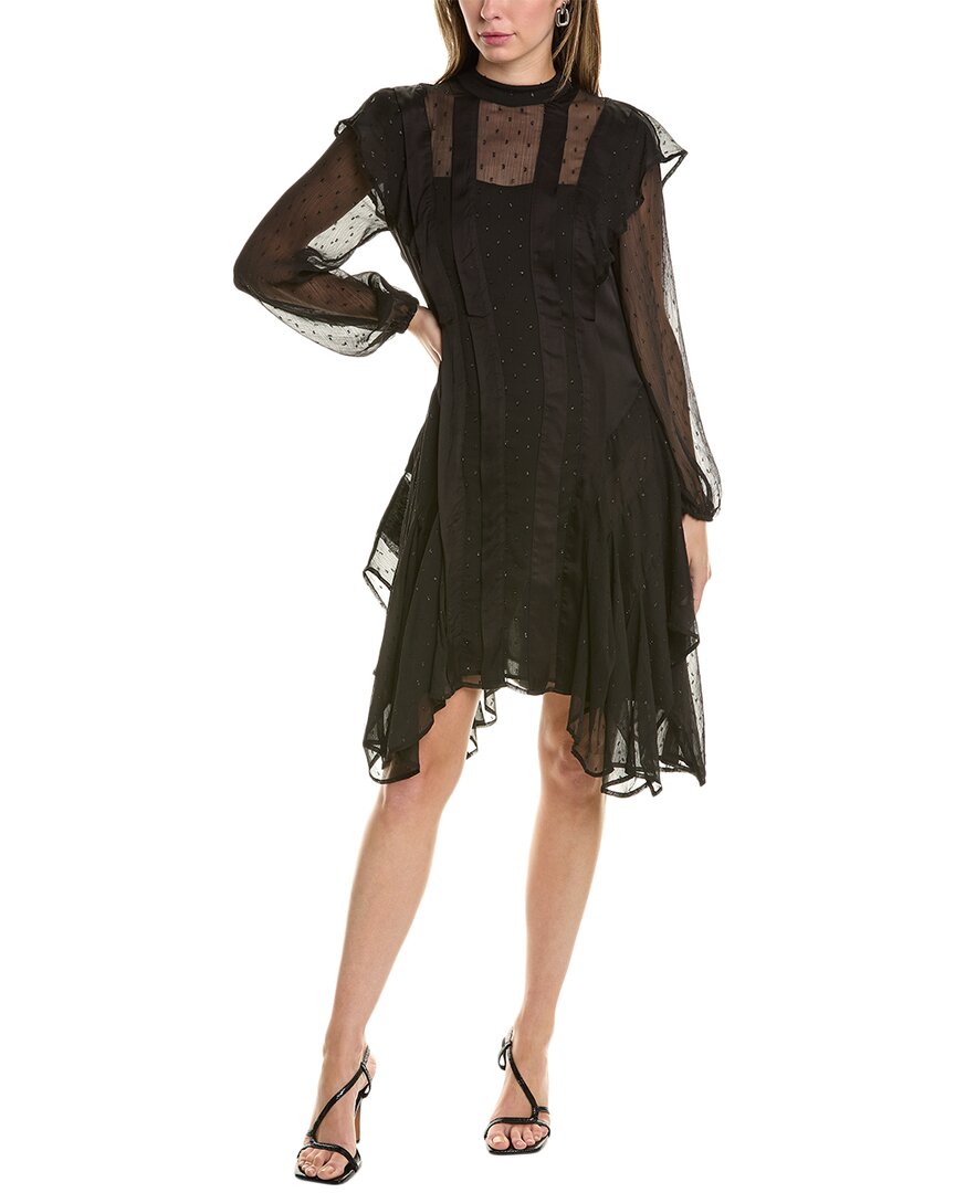 Allsaints Fleur Ruffled Panelled Dress In Black