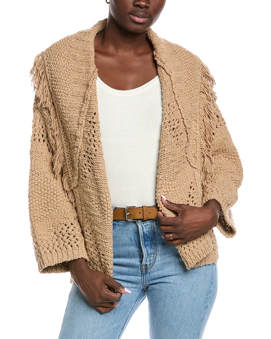 Autumn Cashmere Cotton By  Fringed Shawl Collar Jacket In Brown