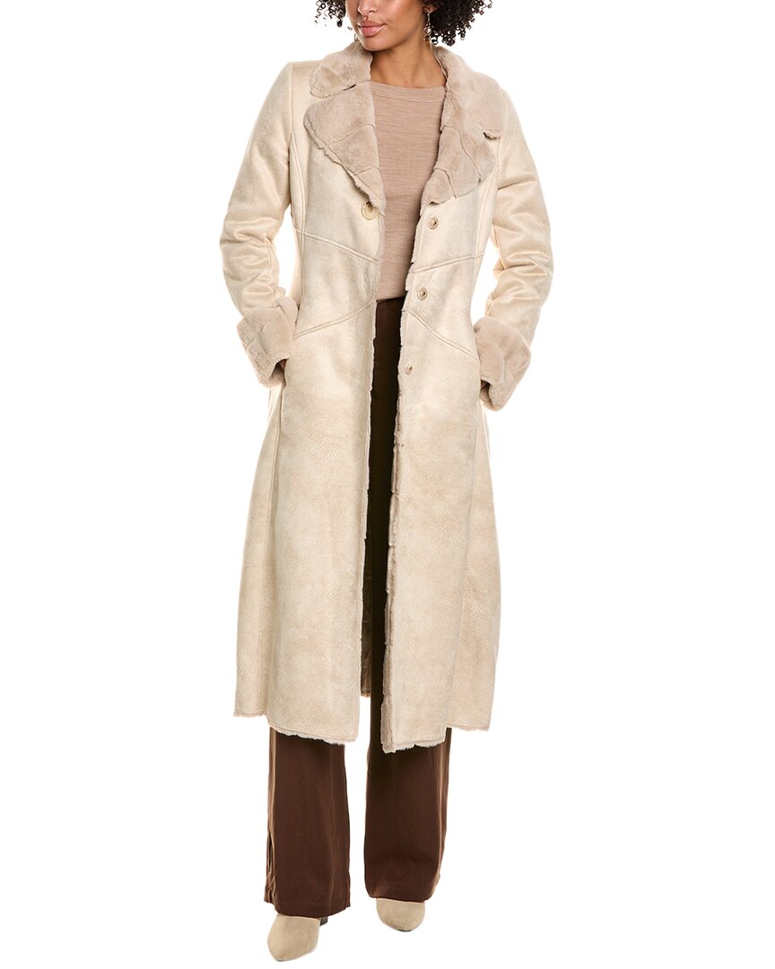Via Spiga Longline Faux Shearling Coat In Beige
