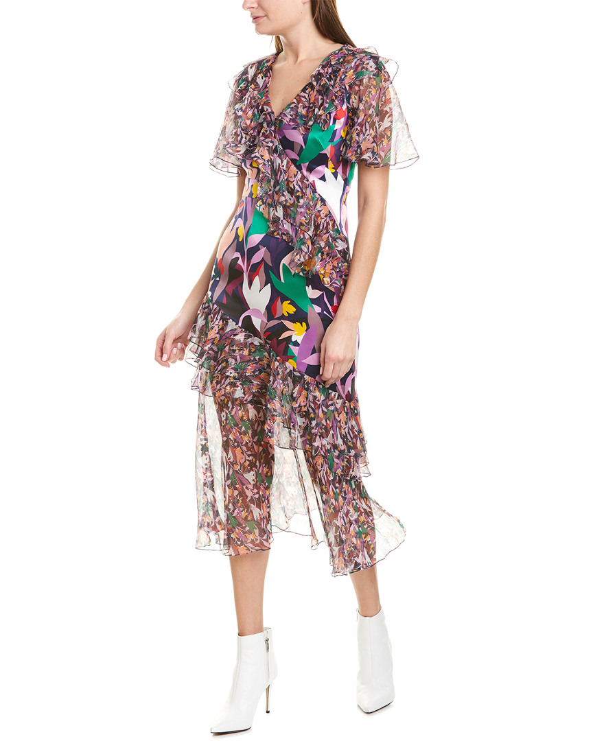 Image of PRABAL GURUNG Ruffle Silk Midi Dress