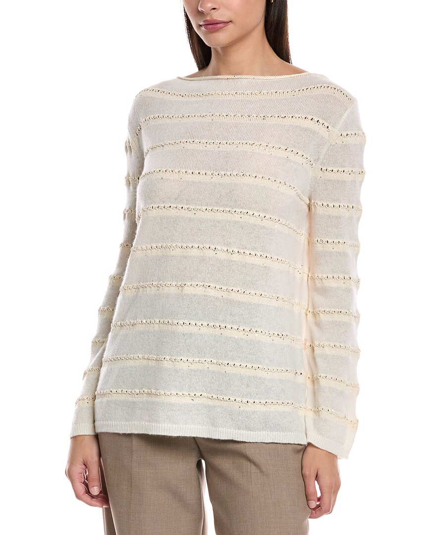 Lafayette 148 New York Stitch Stripe Cashmere-blend Sweater In Neutral