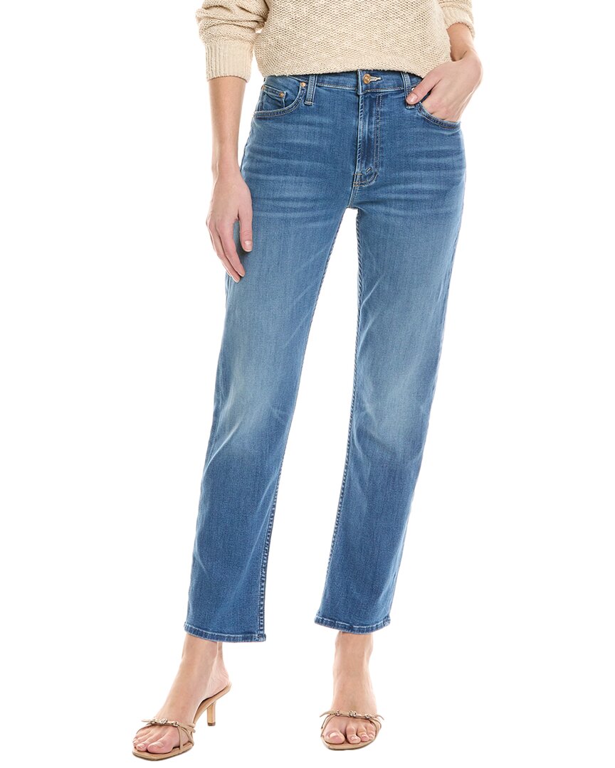 Mother The Mid-rise Rider Flood Fray Monkey In The Middle Straight Leg Jean In Blue