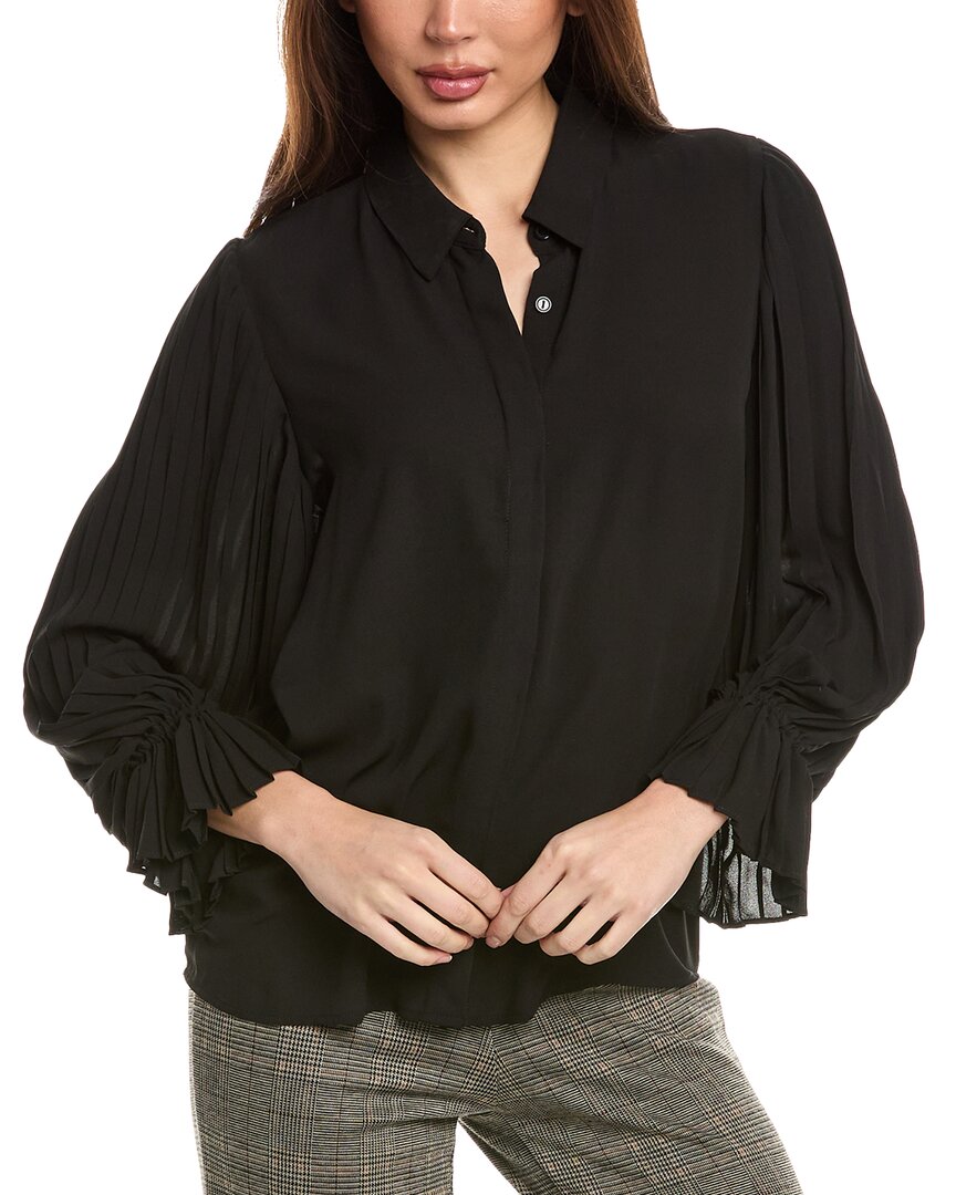 T Tahari Button Down Blouse In Black