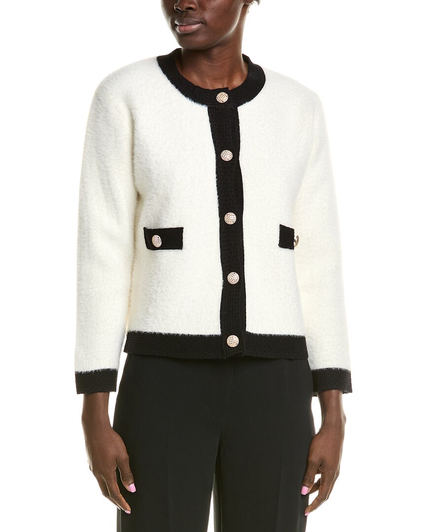 Shop Beulah Fuzzy Eyelash Cardigan In White