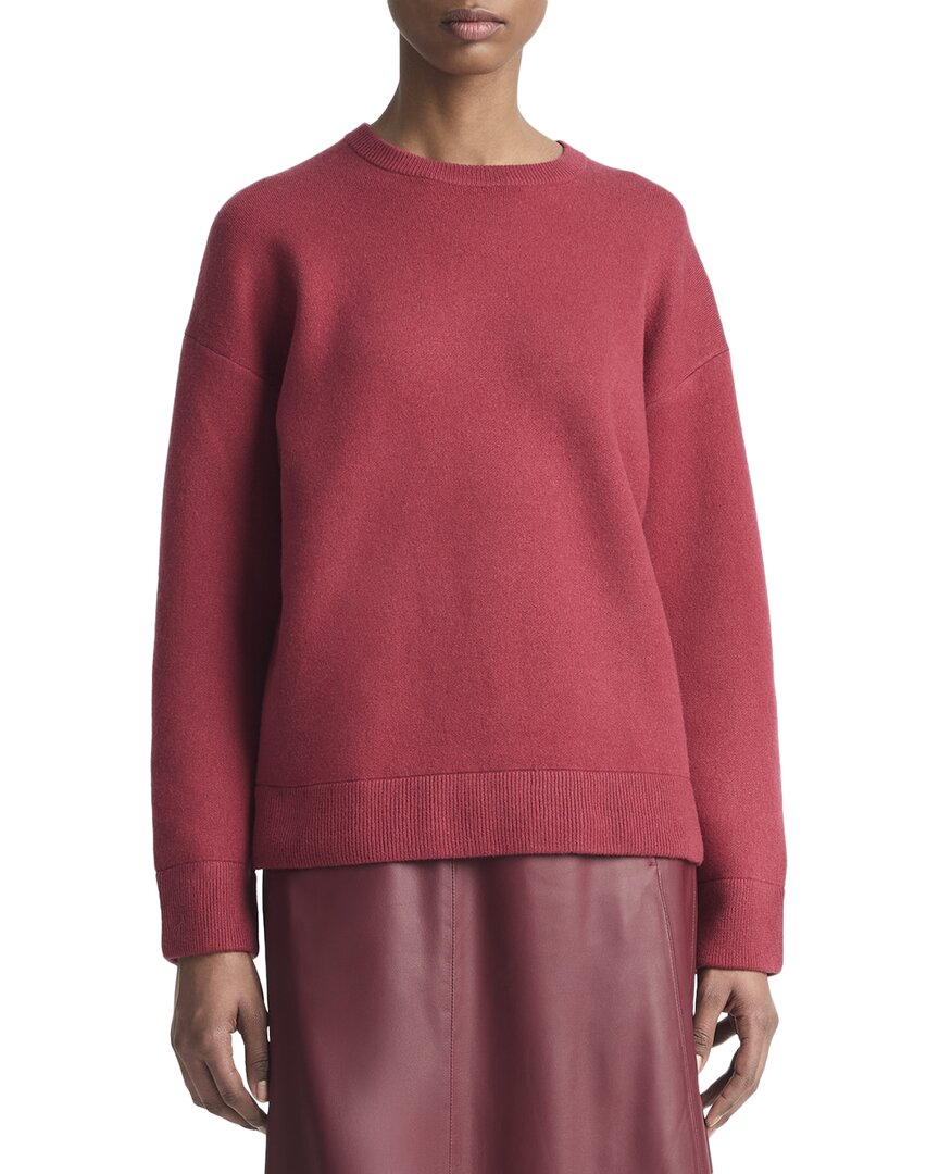 Vince Structured Crewneck Wool-blend Pullover In Red