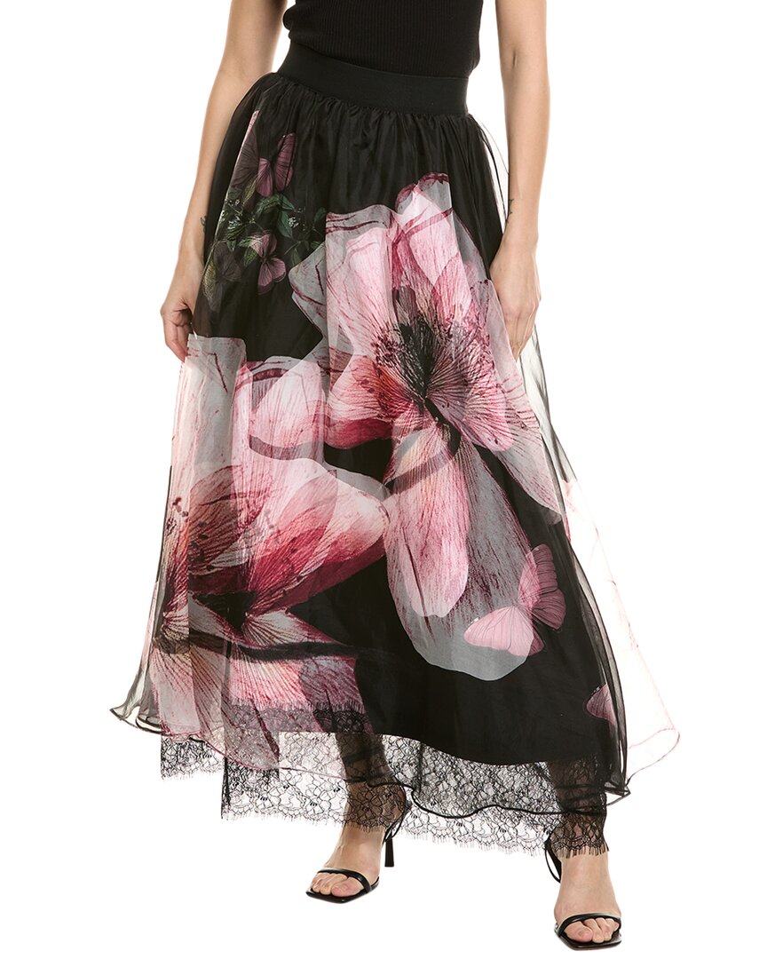 Alice And Olivia Nilda Voluminous Silk Maxi Skirt W Lace In Black