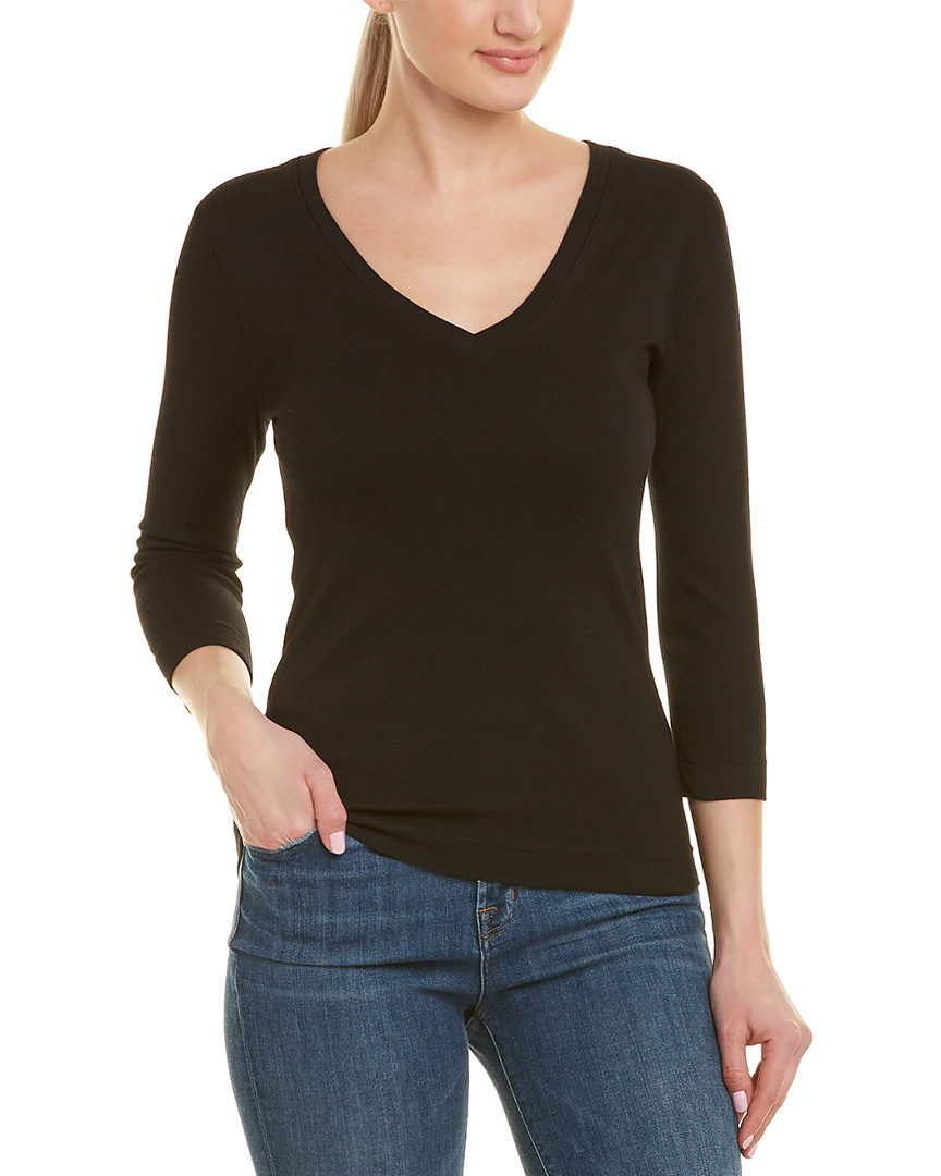 Three Dots 3/4-length Sleeve Top In Black