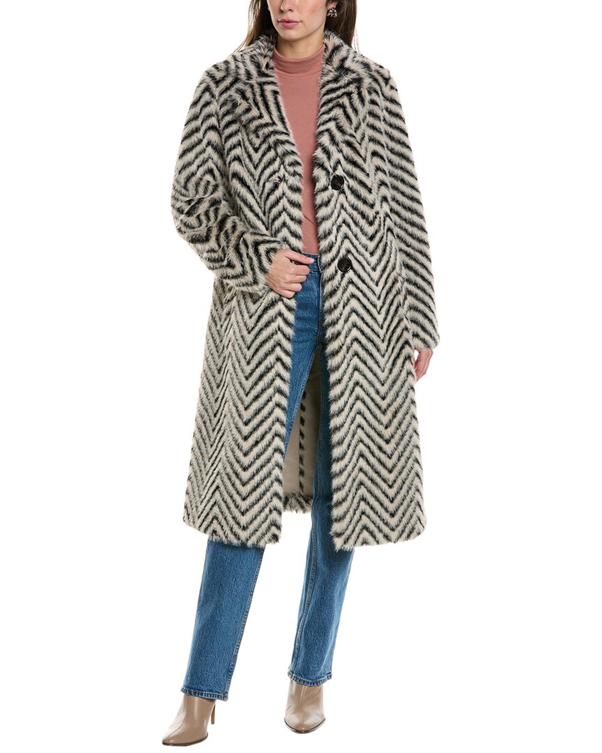 Badgley Mischka Yorn Chevron Luxe Faux-fur Coat Jacket In Grey