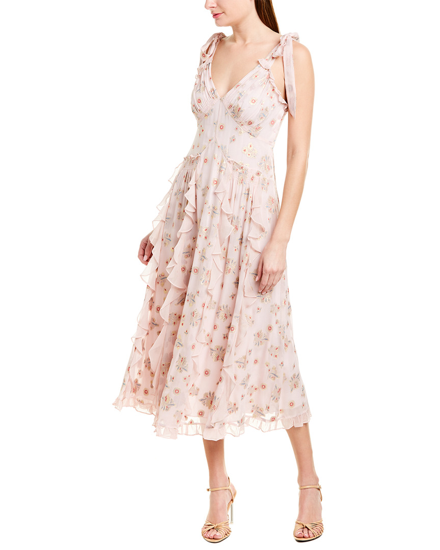 Rebecca Taylor Leander Silk-Blend Midi Dress Women's Pink 10 | eBay