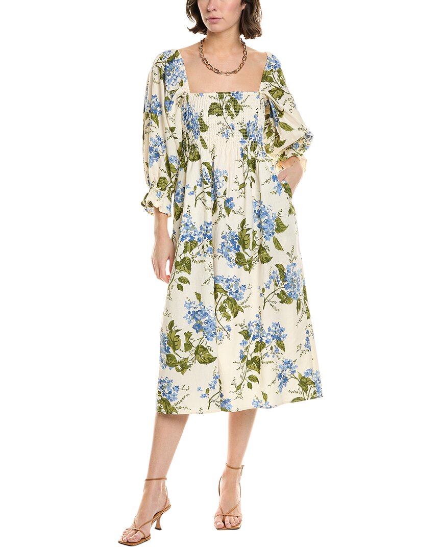 Femme Society Linen-blend Midi Dress In Blue