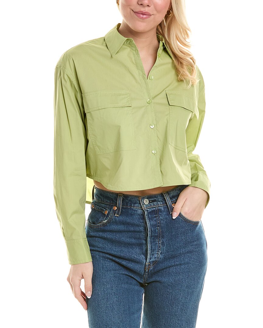 Shop Rebecca Taylor Poplin Crop Shirt In Green