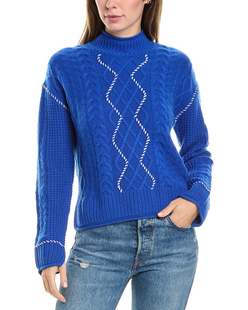 Hannah Rose Whipstitch Cable Wool & Cashmere-blend Pullover In Blue