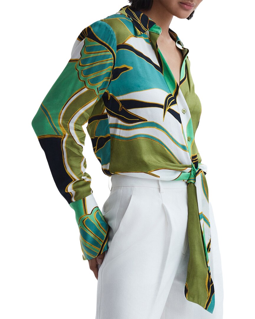 Reiss Dalilah Printed Tie Shirt In Green
