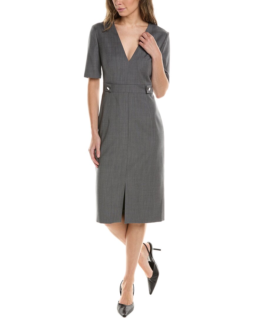 Hugo Boss Danorla Pinstripe Virgin Wool Sheath Dress In Grey