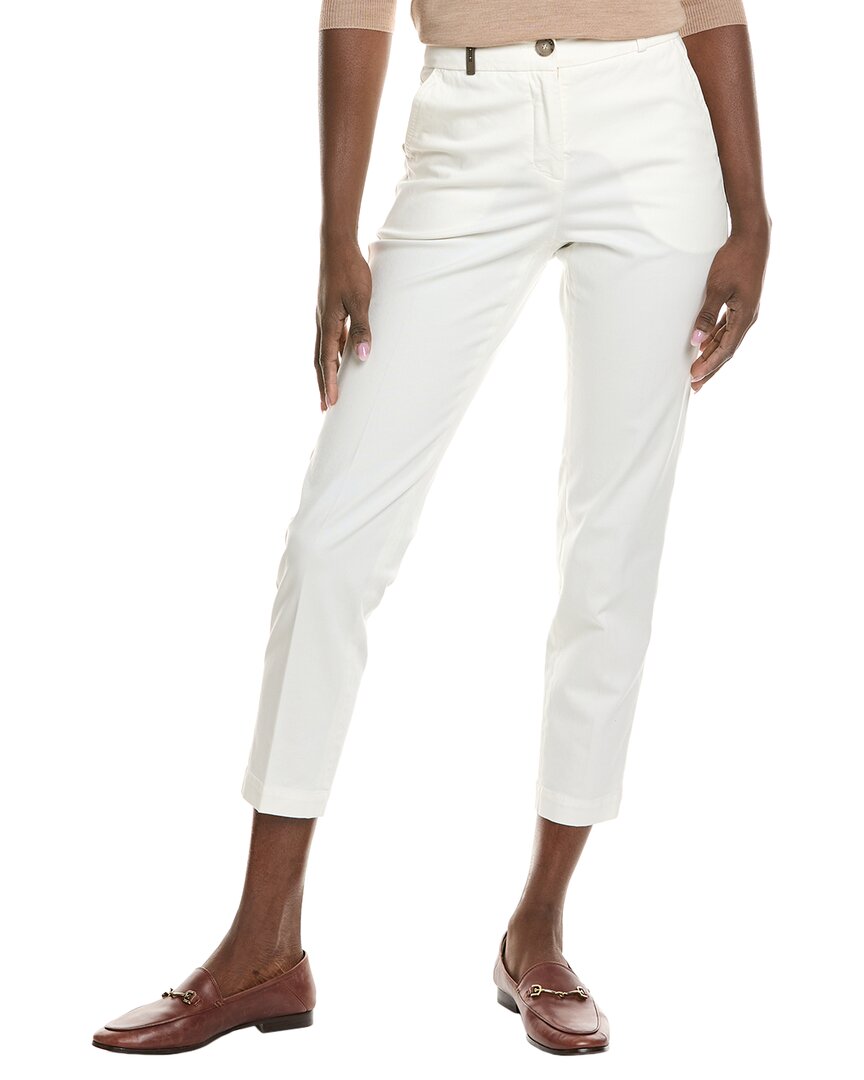Peserico Side-slit Cropped Stretch Pants In White