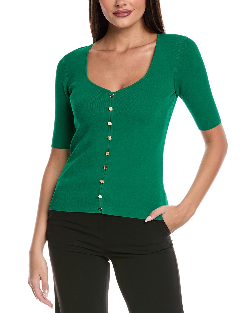 Elie Tahari The Jessica Ribbed Faux Button Sweater In Green
