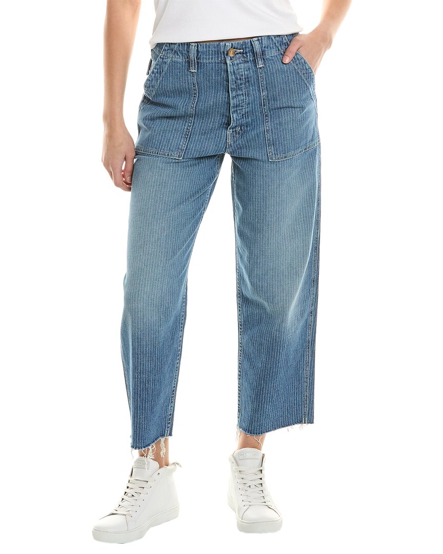 MOTHER MOTHER DENIM PATCH POCKET PRIVATE ON THE RIGHT TRACK LINEN-BLEND ANKLE FRAY  JEAN