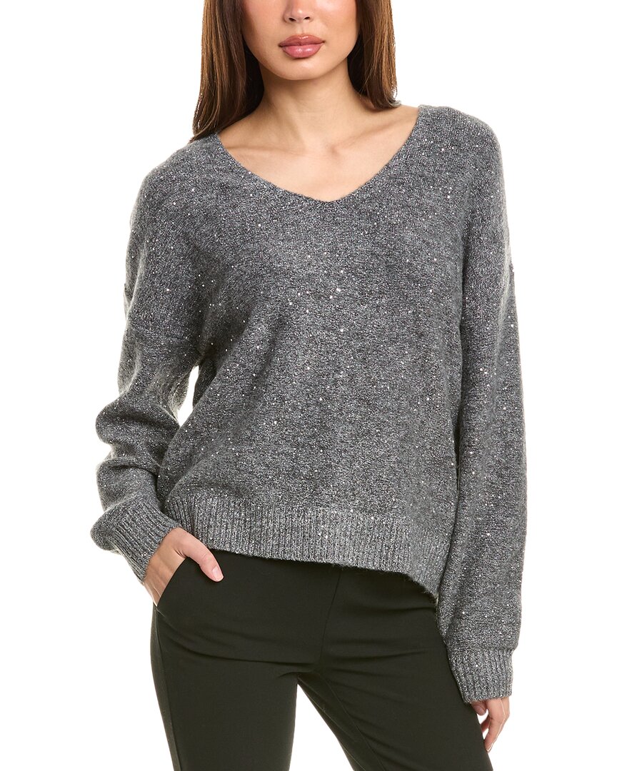 Vince Camuto Sequin Detail V-neck Sweater In Grey