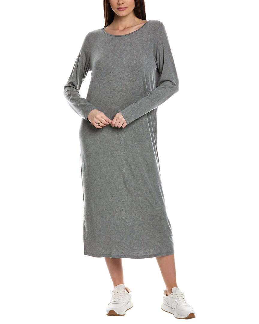 Shop Eileen Fisher Jewel Neck Midi T-shirt Dress In Gray