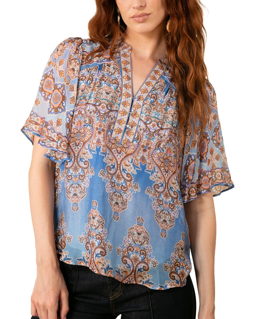 Hale Bob Adriana Silk-blend Blouse In Blue