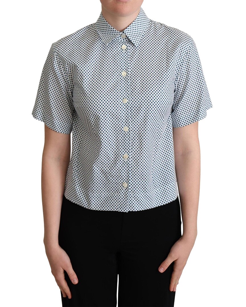 Dolce & Gabbana White Blue Polka Dot Cotton Shirt
