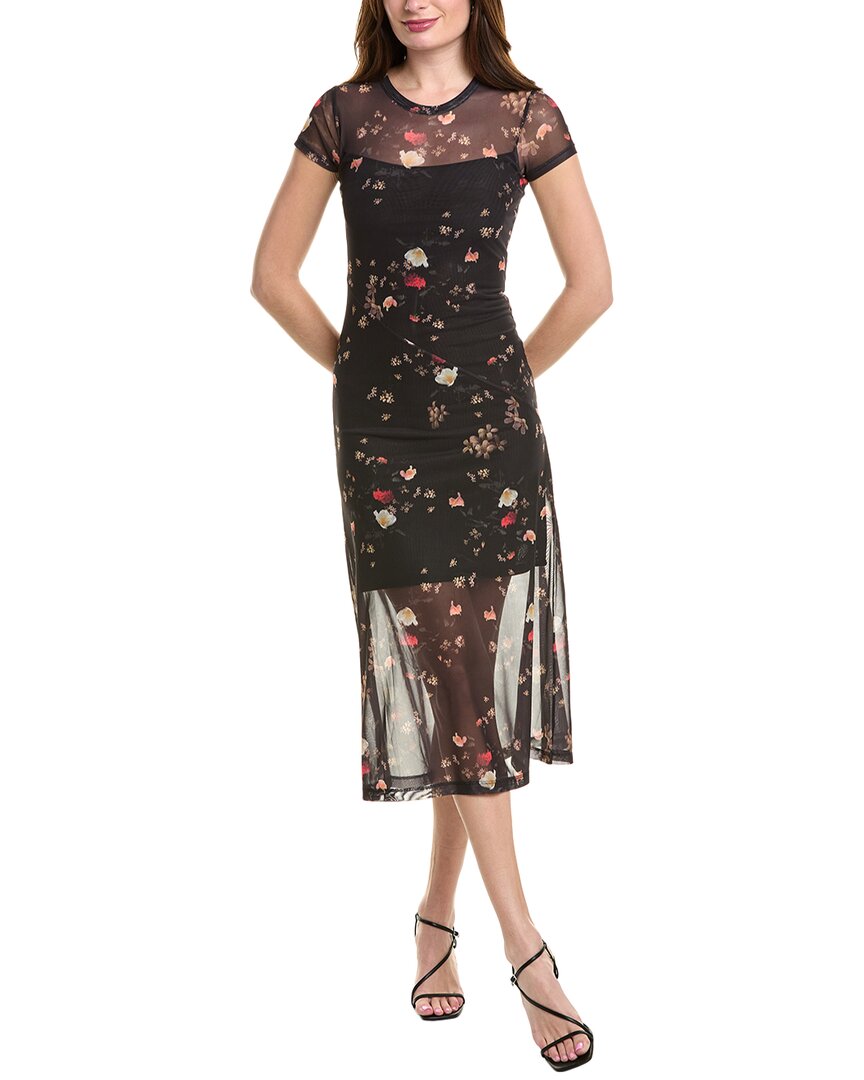 Allsaints Womens Black Hanna Kora-print Stretch-mesh Midi Dress In Black