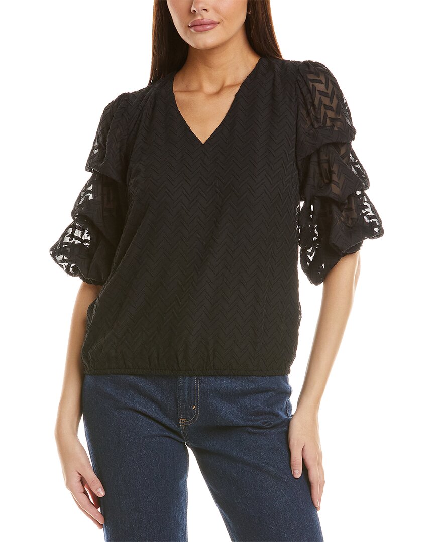 Vince Camuto V Neck Bubble Sleeve Top In Black