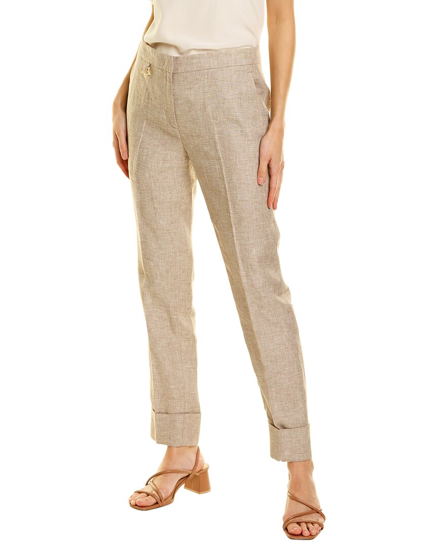 Shop Lorena Antoniazzi Linen-blend Pant In Brown