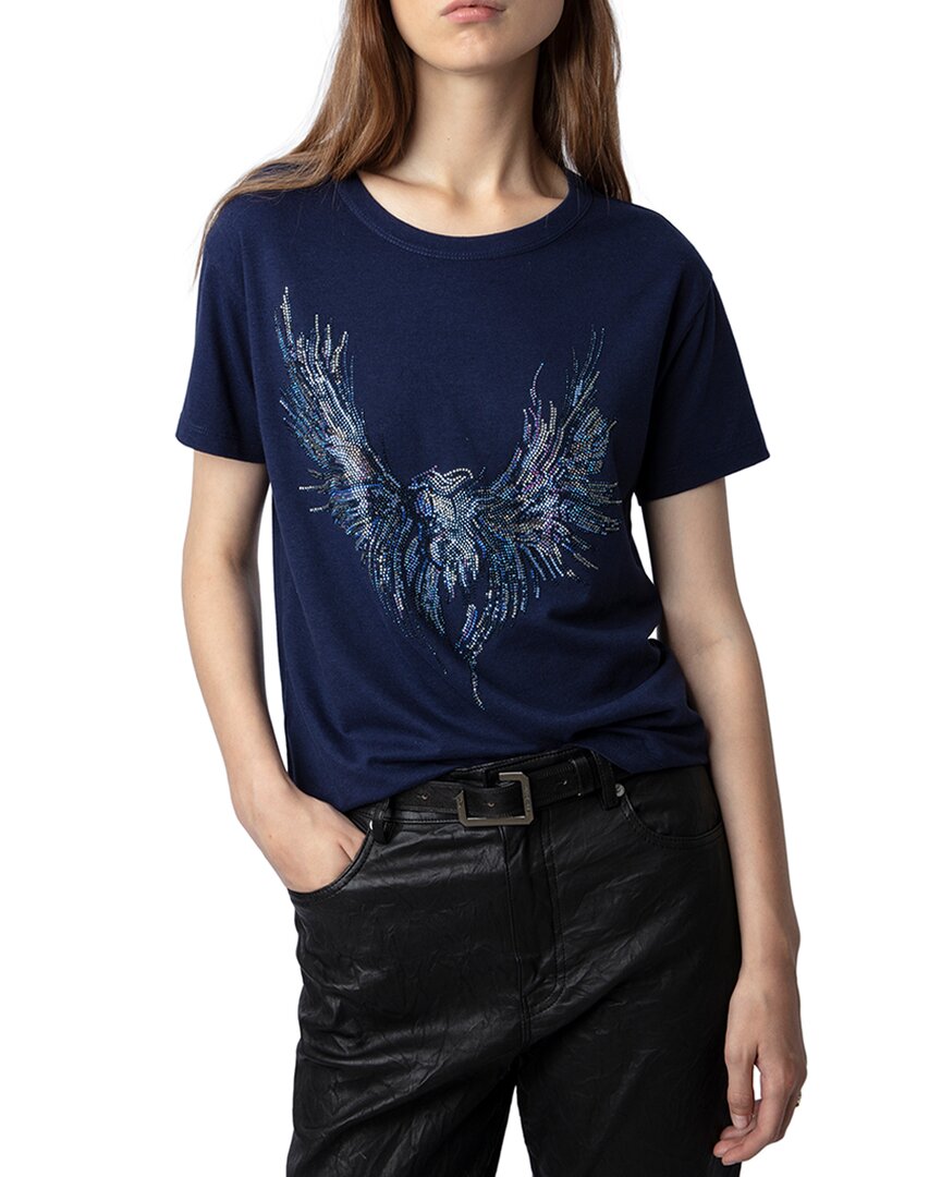 Shop Zadig & Voltaire Marta Eagle Strass Linen-blend Shirt