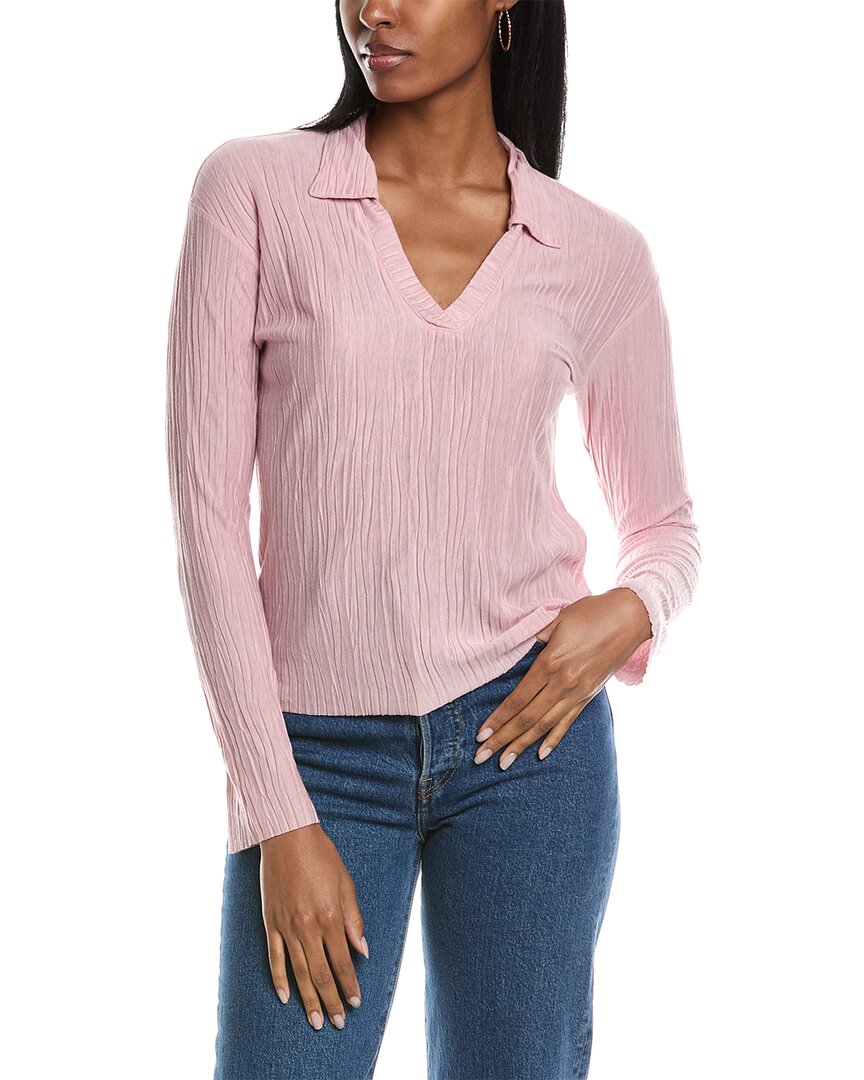 Shop Stateside Knit Plisse Polo Shirt In Pink