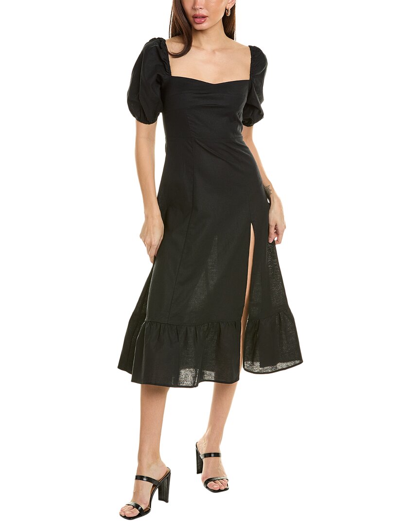 Shop Lyra & Co Linen-blend Midi Dress In Black