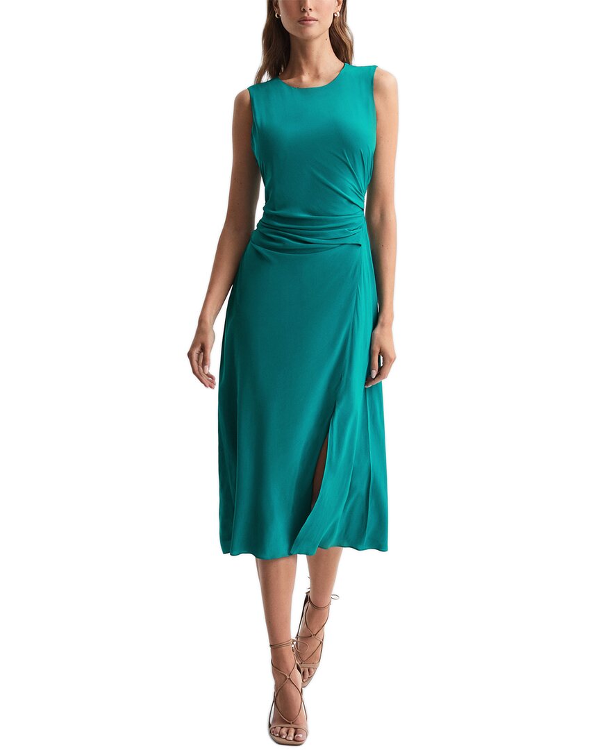 Reiss Green Bodycon Ruched Midi Dress In Green