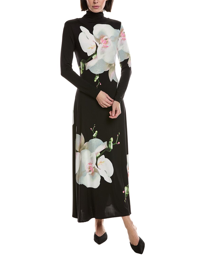 Ted Baker Placed Floral Turtleneck Long Sleeve Maxi Dress In Black