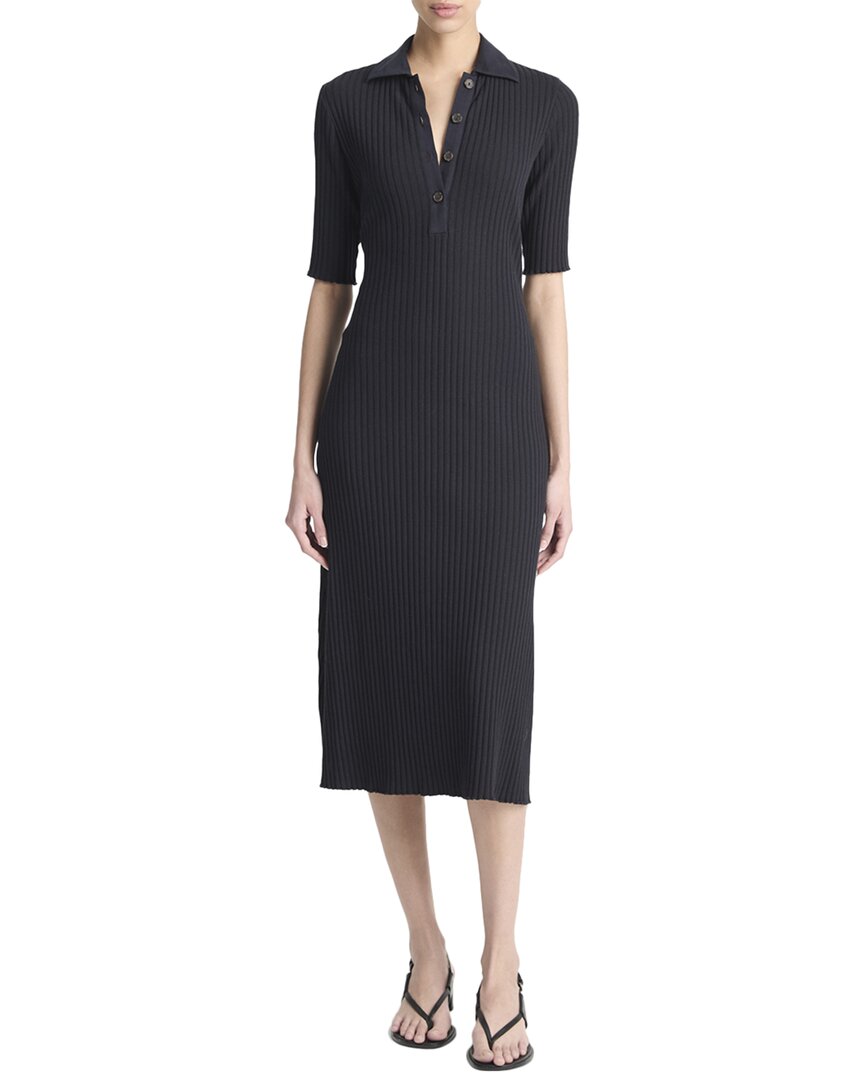 VINCE VINCE RIB ELBOW-SLEEVE POLO MIDI DRESS