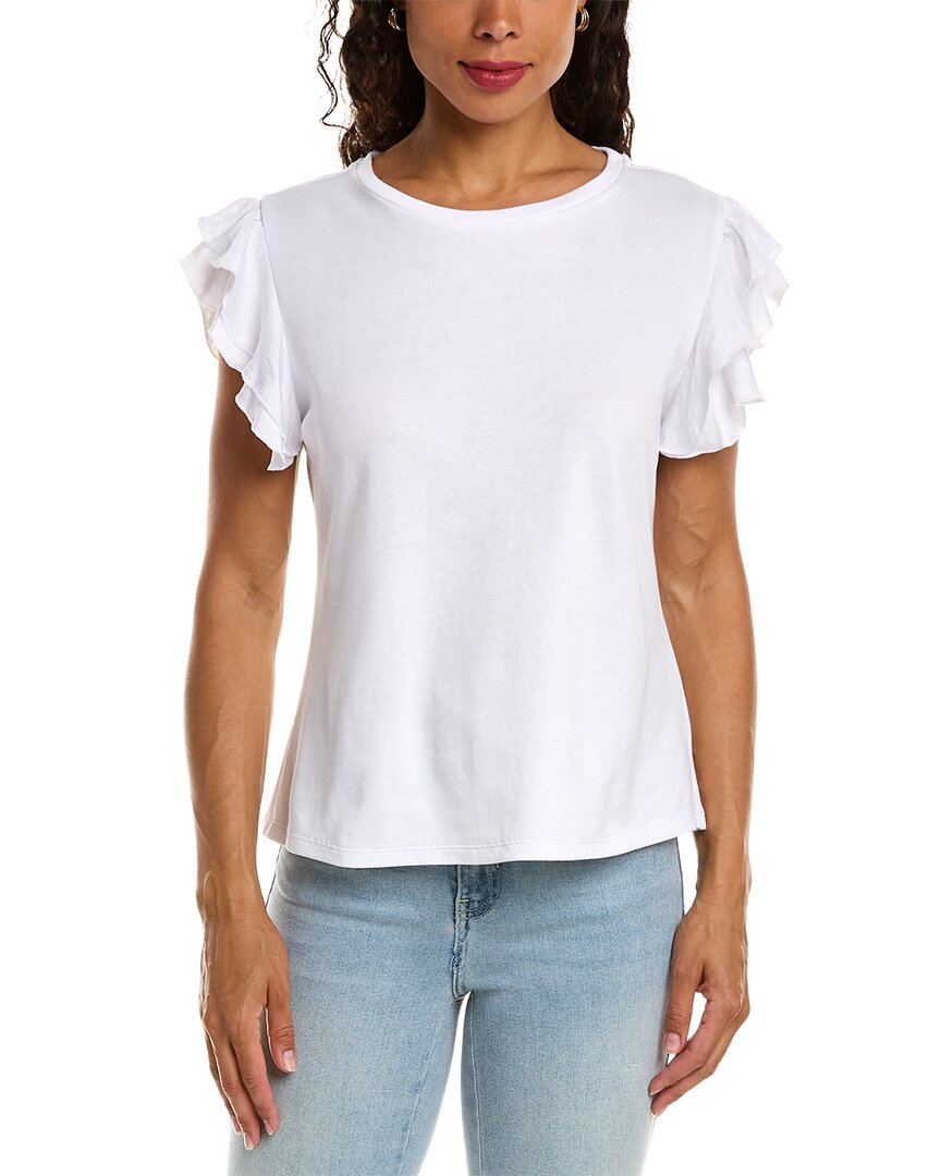 Vince Camuto Tiered Ruffle Sleeve Cotton Blend Top In White