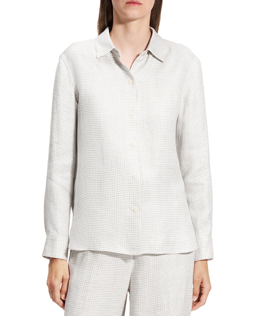Theory B.mela Houndstooth Linen Blend Button-up Shirt