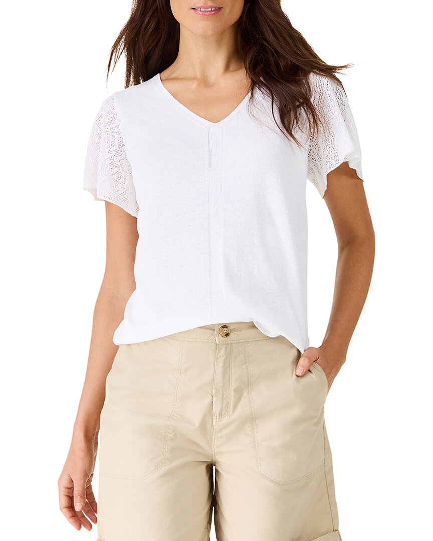 Nic + Zoe Nic+zoe Pointelle Sleeve Linen-blend Sweater In White