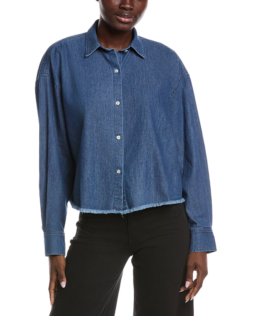 7 For All Mankind Cropped Denim Shirt In Blue