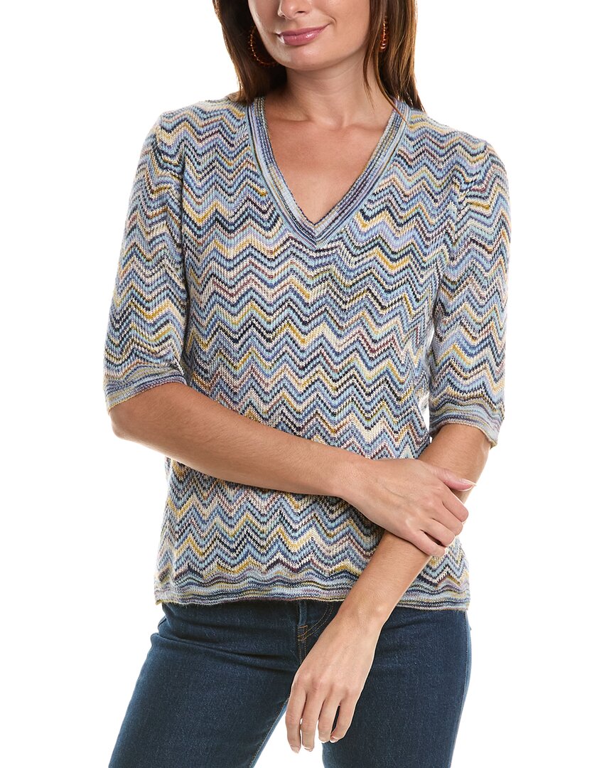 M Missoni Woman Sweater Slate Blue Size Xl Mohair Wool, Viscose, Wool, Polyamide In Blue