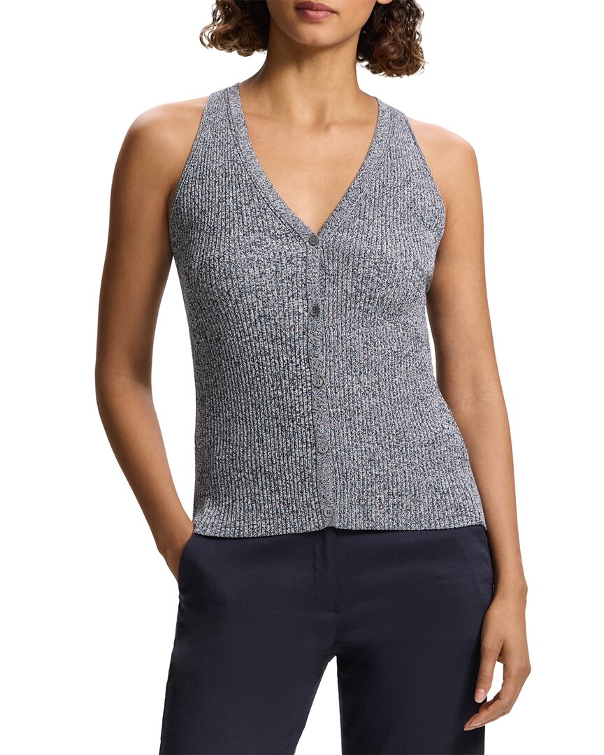 Theory Women's Slim-cut Rib-knit Cotton-blend Top In Blue