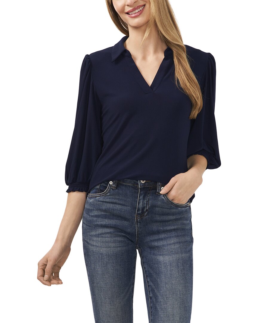 CECE CECE SPLIT NECK 3/4 SLEEVE KNIT TOP