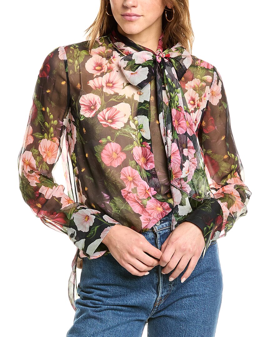 OSCAR DE LA RENTA OSCAR DE LA RENTA HOLLYHOCKS SILK CHIFFON BLOUSE